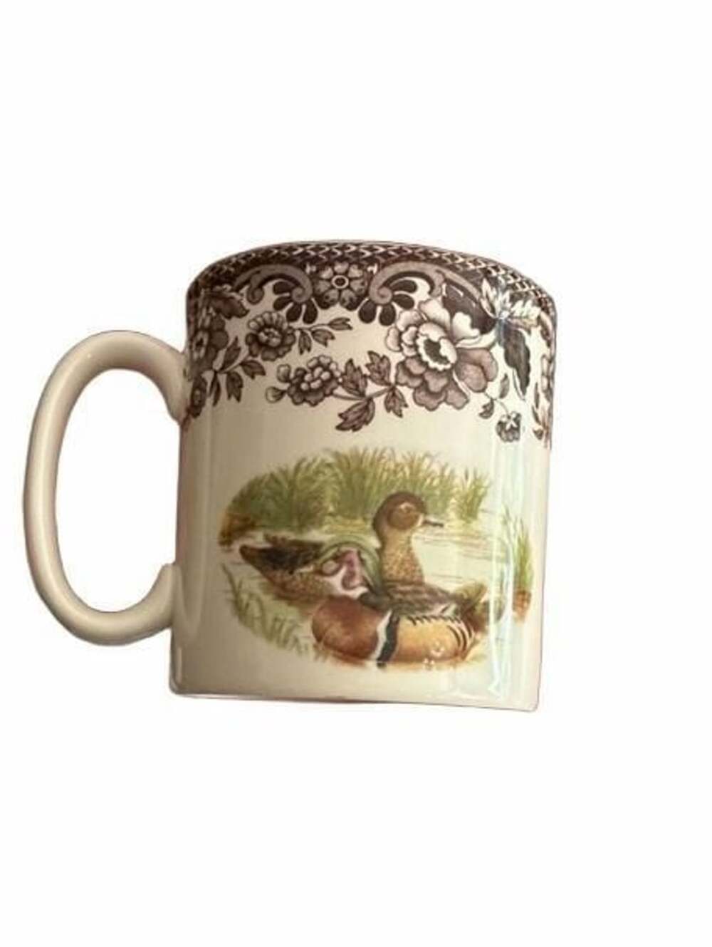 Spode Woodland Duck Mallard Coffee Mug with Brown Floral Border